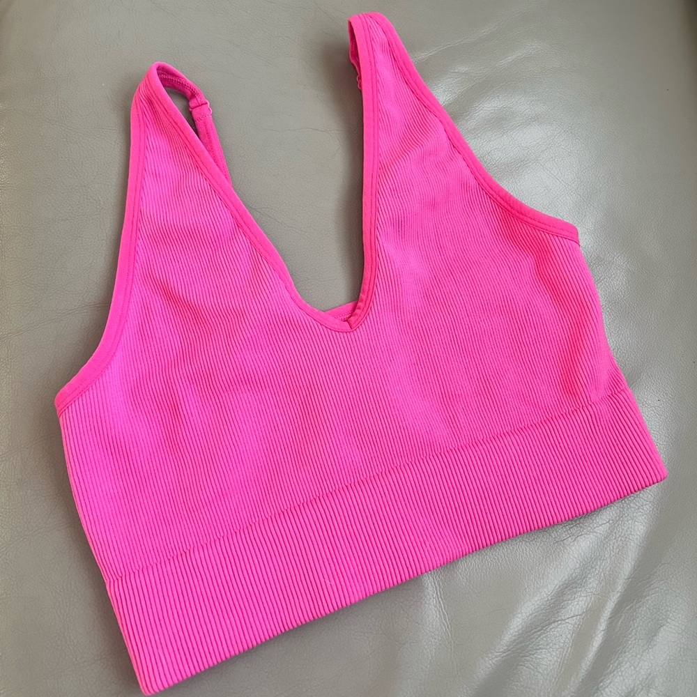 Pink Ribbed Women's V-neck top